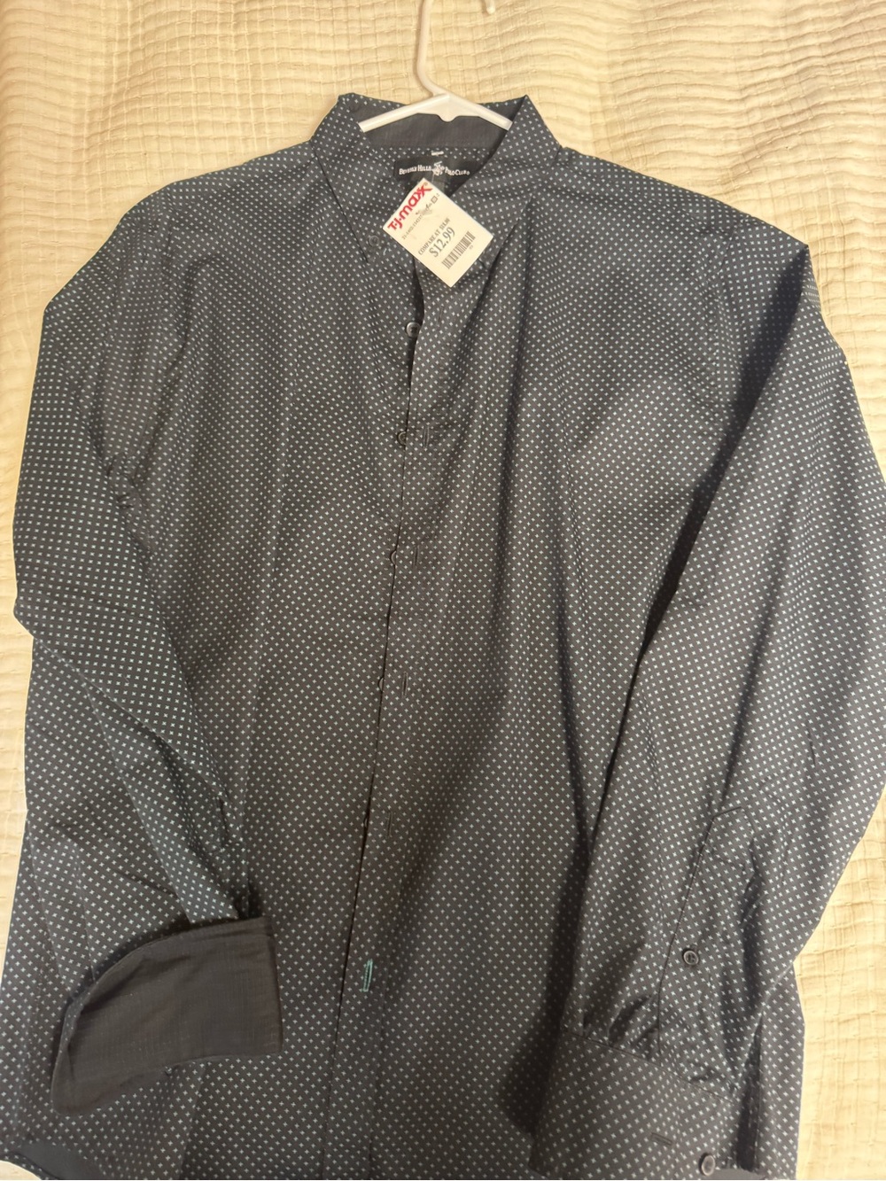 Beverly Hills Polo Club Dark Navy w pale  Blue Microdot Button-Down Shirt Size L